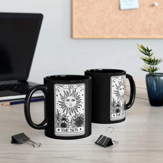Celestial Black Mug - The Sun Tarot Card Coffee Cup, Mystical Psychic Gift, 11oz 15oz Mug, Tarot Card Readings, Mystic Drinking Cup