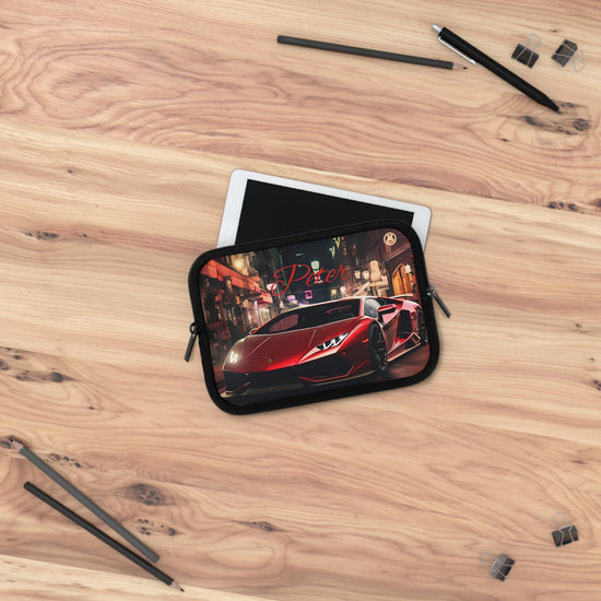 Sports Car Laptop Sleeve - Personalized Tech Case, Gift for Car Lovers, Custom Laptop Bag, Unique Present for Him, Red Lamborghini Design