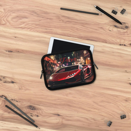 Sports Car Laptop Sleeve - Personalized Tech Case, Gift for Car Lovers, Custom Laptop Bag, Unique Present for Him, Red Lamborghini Design