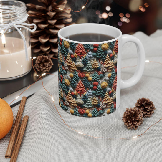 Whimsical Holiday Ceramic Mug | Colorful Christmas Tree Design | Cozy Gift for Coffee Lovers, Tea Time, Hot Chocolate, Winter Decor