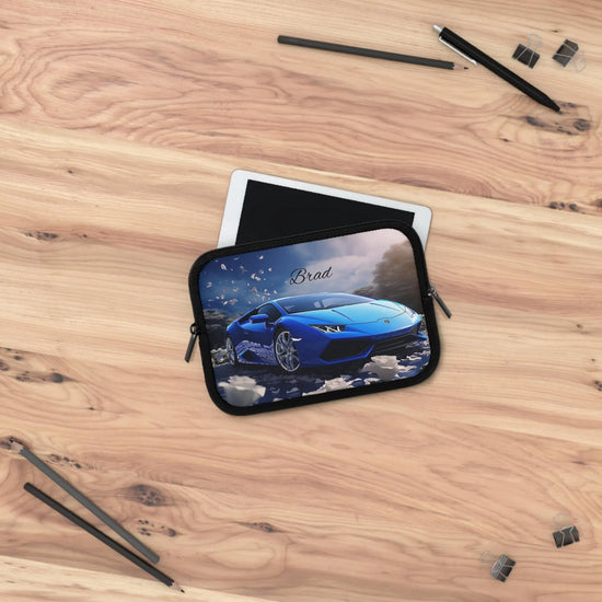 Personalized Car Lover Laptop Sleeve - Automotive Gift, Custom Tech Case, Stylish Computer Bag, Unique Present for Him, Blue Lamborghini The Aurora Touch