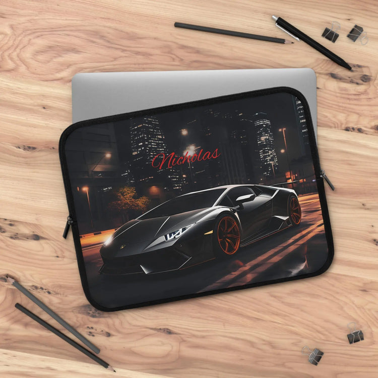 Personalized Black Lamborghini Laptop Sleeve, Custom Tech Case, Gamer Gift, Online Class Accessory, Back to School The Aurora Touch