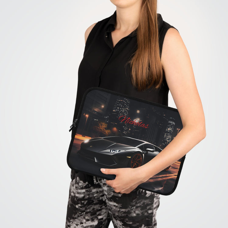 Personalized Black Lamborghini Laptop Sleeve, Custom Tech Case, Gamer Gift, Online Class Accessory, Back to School