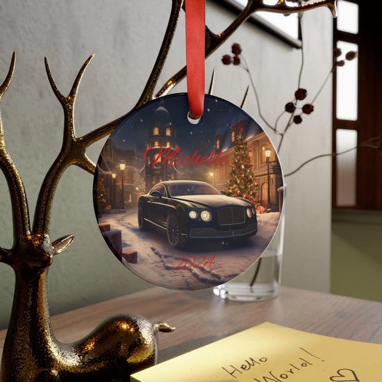 Personalized Acrylic Ornament, Holiday Decor, Custom Car Ornament, Christmas Gift, Keepsake Decoration, Winter Wonderland, Black Bentley The Aurora Touch