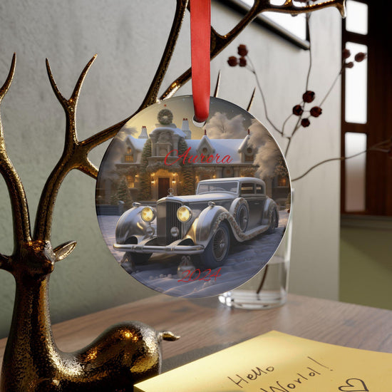 Vintage Car Christmas Ornament, Personalized Holiday Decoration, Festive Keepsake, Family Gift, Winter Wonderland Decor The Aurora Touch