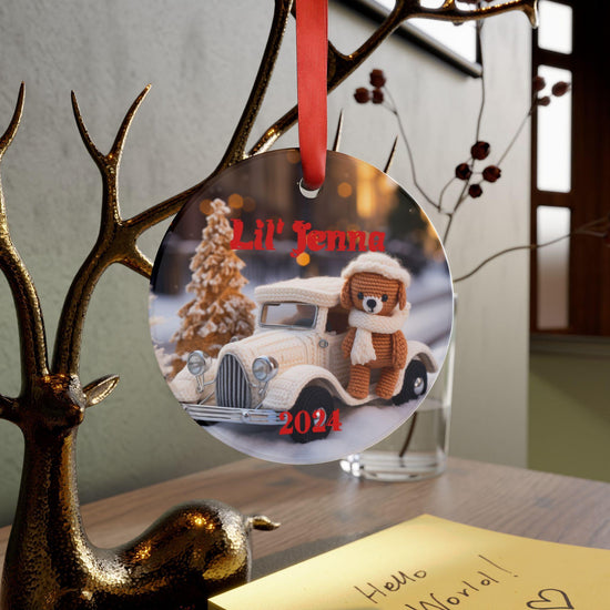 Personalized Acrylic Ornament | Cute Crotchet Bear Holiday Decoration, Christmas Gift, Keepsake, Custom Name Tag, Winter Decor