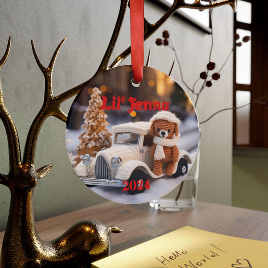 Personalized Acrylic Ornament | Cute Crotchet Bear Holiday Decoration, Christmas Gift, Keepsake, Custom Name Tag, Winter Decor The Aurora Touch