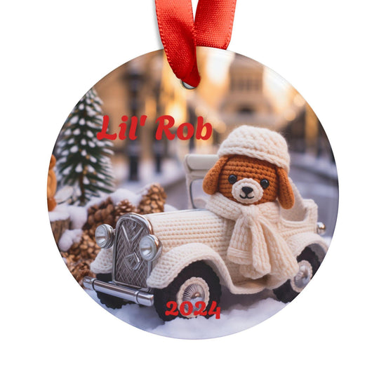 Personalized Acrylic Ornament with Dog Design, Custom Holiday Decor, Cute Pet-Themed Gift, Family Keepsake, Christmas Knit Decoration