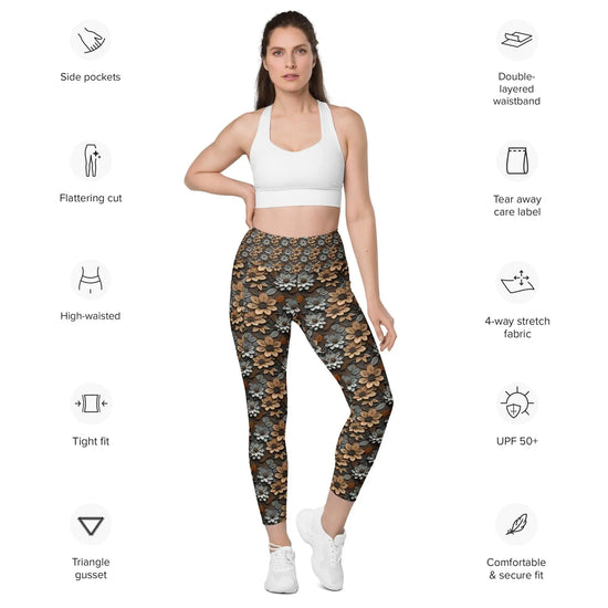 Warm Floral All-Over Print Leggings with Pockets – Stylish & Comfortable Everyday Wear