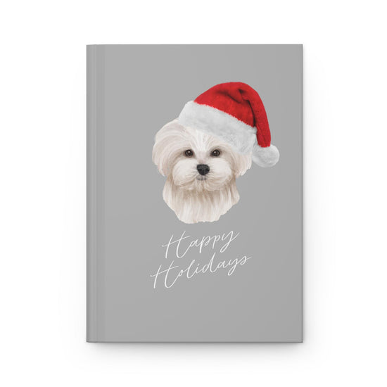 Holiday Hardcover Journal Matte - Santa Maltese Puppy, Classy Designer Gift for Student, Xmas Daily Journal