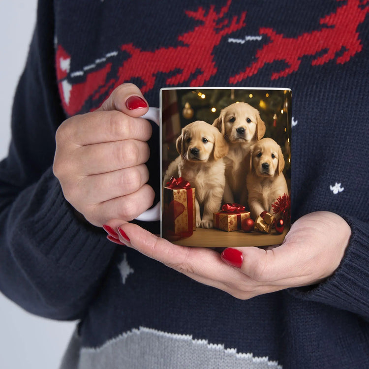 Ceramic Mug 11oz, Xmas Mug, Holiday Cup, Festive Mug, Office mug, Colleague Holiday gift, Golden Retriever, Fancy Mug The Aurora Touch