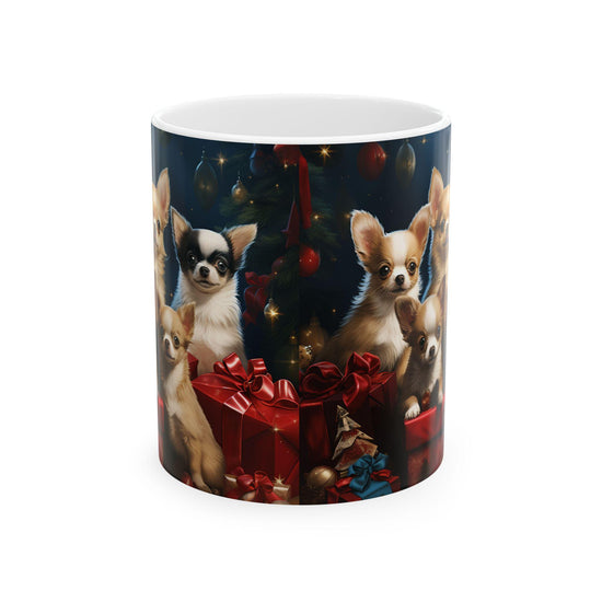 Ceramic Mug 11oz, Puppy Xmas, Holiday Mug, Designer Mug, Chihuahua Dog, Holiday Coffee Mug, Nurse Xmas gift, Neighbor gift
