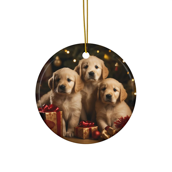 Ceramic Ornament, Golden puppies, Xmas tree decorations, Tree ornaments, Fancy decorations, Dog lovers delight, Home Decor, Holiday gift The Aurora Touch