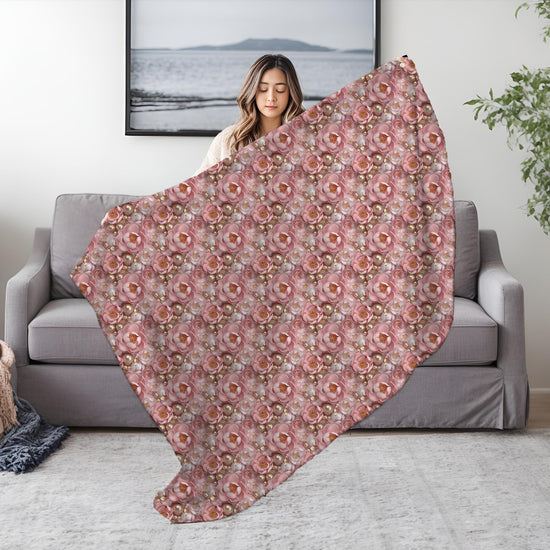 Blush Floral Velveteen Microfiber Blanket - Cozy Home Decor, Luxury Throw Blanket, Gift for Her, 3D Bedroom Accent, Wedding Gift