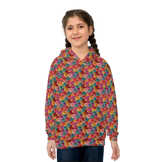 Colorful Floral Children Hoodie, Unique Kids Gift, Fun Rainy Day Wear, Cozy Playtime Apparel, Birthday or Holiday Present for Girl