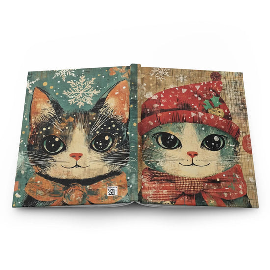 Whimsical Cat Hardcover Journal | Cute Cat Diary, Christmas Gift, Pet Lover Notebook, Winter Journal, Vintage Style Stationery The Aurora Touch