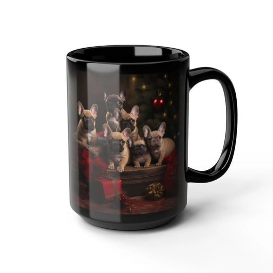 Holiday Frenchie Puppy Black Mug, 15oz - Christmas Gift, Tea Cup, Novelty Mug, Gift for Mom, Gift for her The Aurora Touch