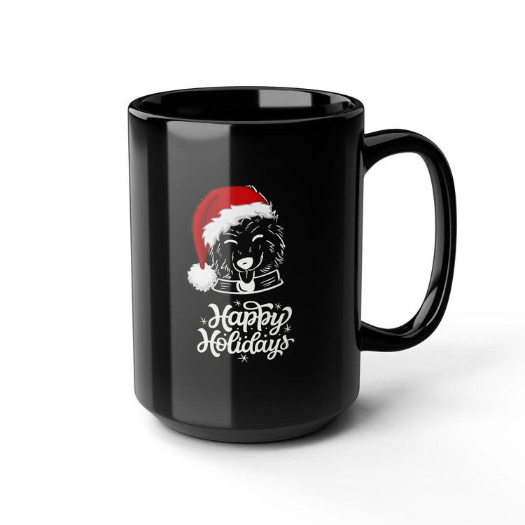 Dog Lover Mug, Happy Holiday Black Mug, 15oz, Doggy Santa Design Large Coffee Mug, Xmas Gift, Kitchen Mug, Party Gift, Holiday Mug, The Aurora Touch