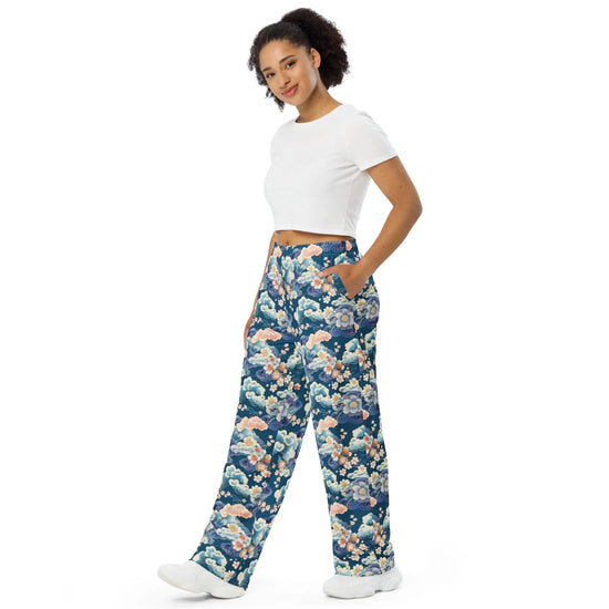 Chinoiserie Delight: Unisex Wide-Leg Relaxed Style Pants – All-Over Print The Aurora Touch
