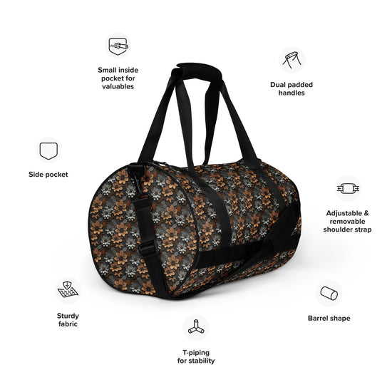 Stylish Floral All-Over Print Gym Bag | Trendy Workout Sports Tote | Spacious, Durable, Fashionable Bag | Perfect for Athletes & Yogis