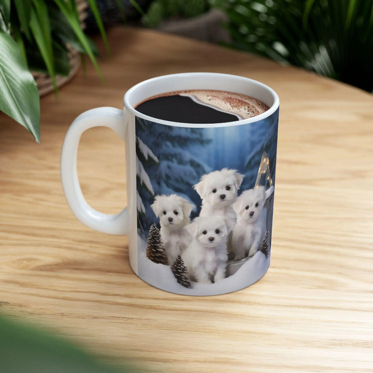 White Xmas Maltese Ceramic Mug 11oz, Holiday Gift, Puppy Love Coffee Cup, Kitchen Decor, Best Gift, Xmas Mug The Aurora Touch
