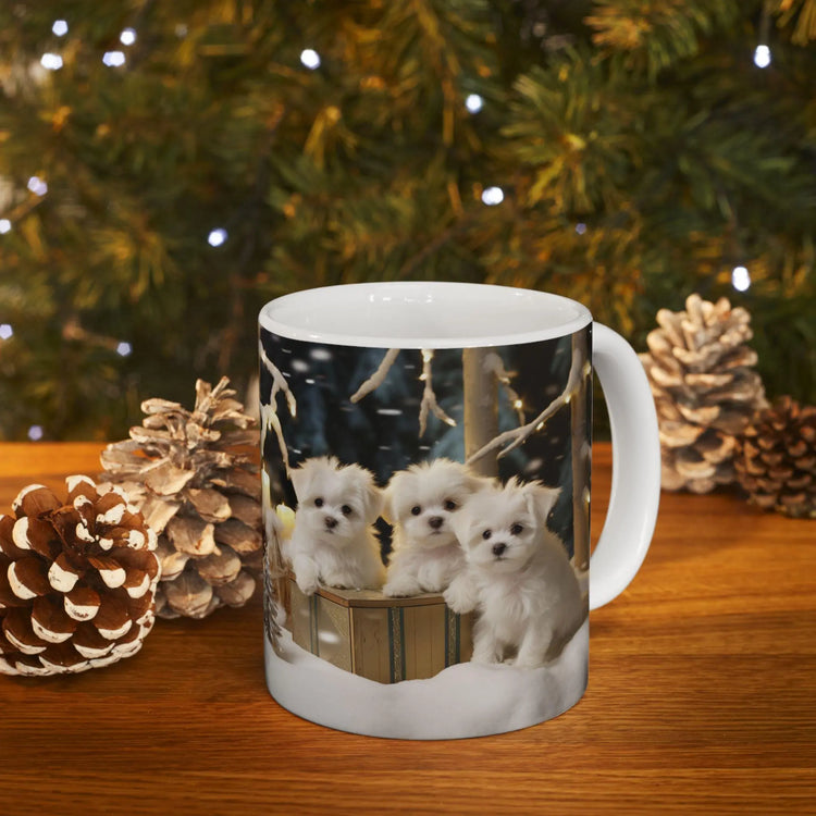 Maltese Dog Christmas Mug - White Xmas Puppy Coffee Cup for Dog Lovers, Nurses, Teachers - Holiday Gift, 11oz Ceramic The Aurora Touch