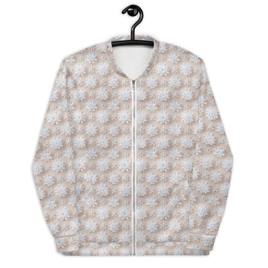 Luxury White Christmas Snowflake Designer Bomber Jacket - Festive Winter Fashion Statement for Women