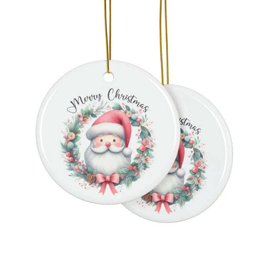 Festive Pink Ceramic Ornaments - Merry Christmas Pastel Santa Decor, Holiday Gift Tags, Tree Decorations, 2-Sided Print, 1-10 Pieces The Aurora Touch