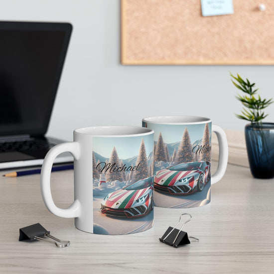 Personalized Lamborghini Ceramic Xmas Mug, Custom Sports Car Gift, Perfect for Car Enthusiasts, Holiday Coffee Cup, Unique Present