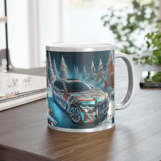 Personalized Metallic Mug, Unique Car Design, Holiday Gift, Winter Decor, Customized Coffee Cup, Perfect for BMW and Car Enthusiasts The Aurora Touch