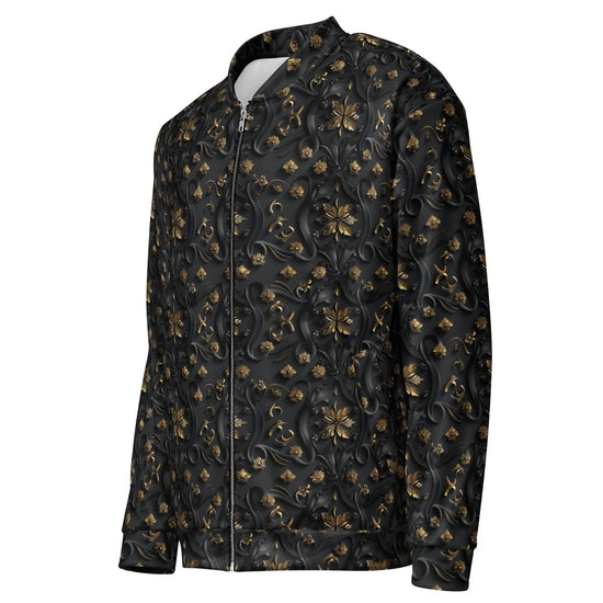 Exclusive 3D Black Gold Bomber Jacket for Men - Unique Design, Luxury Streetwear, Custom Fashion, Statement Outerwear The Aurora Touch