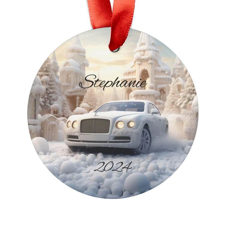 Personalized Winter Car Acrylic Ornament, Custom Holiday Decoration, Unique Christmas Gift, Winter Wonderland Decor, White Bentley The Aurora Touch