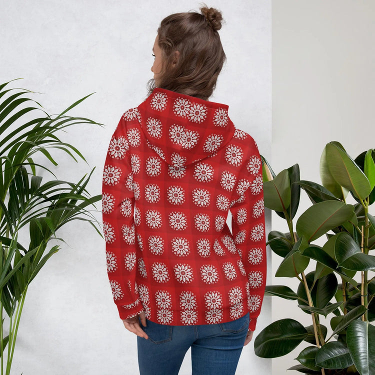 Festive Red Snowflake Design Hoodie – Cozy Xmas Holiday Sweatshirt for Women The Aurora Touch