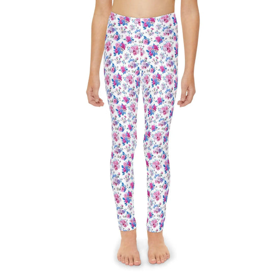 Floral Youth Full-Length Leggings, Stylish Girls Leggings, Comfortable Activewear, Trendy Spring Outfit, Gift for Young Girls The Aurora Touch
