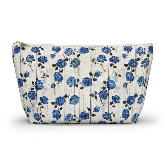 Floral Accessory Pouch, Blue Rose Makeup Bag, Cosmetic Case, Travel Organizer, Gift for Her, Stylish Toiletry Storage