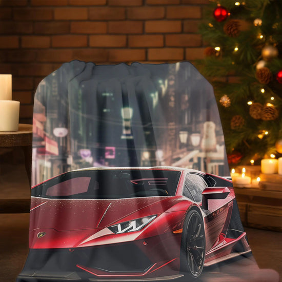 Luxury Velveteen Plush Blanket with Sports Car Design, Cozy Throw, Gift for Car Lovers, Home Decor, Soft Fleece Blanket, Auto Enthusiast The Aurora Touch