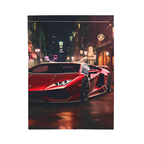 Velveteen Plush Blanket, Red Lamborghini soft fleece bed couch covering stylish modern exotic fast car room Teen dorm design decor The Aurora Touch