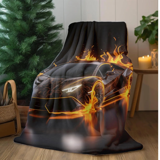 Plush Blanket, Race Car Portrait, Exotic Car Art, Stylish, Young Teen Gift, Teen Bedroom Decor, Black Lamborghini The Aurora Touch