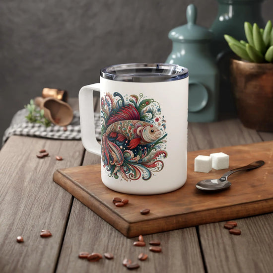 Artistic Insulated Coffee Mug - Colorful Fish Design, Perfect for Gifts, Home Office, Eco-Friendly, Coffee Lovers