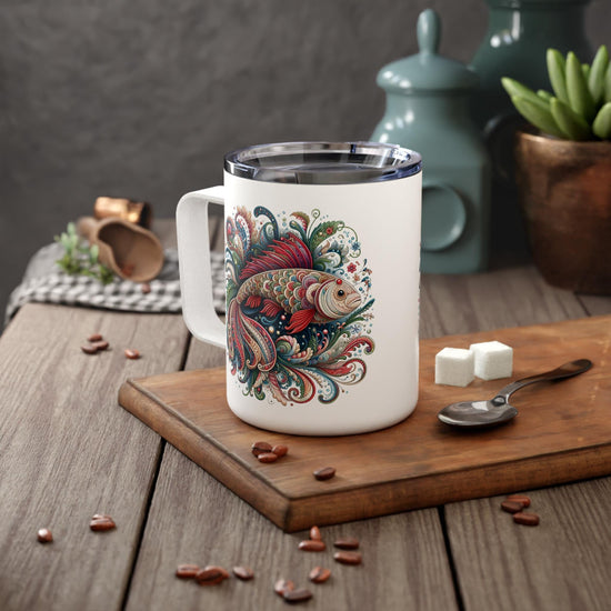 Artistic Insulated Coffee Mug - Colorful Fish Design, Perfect for Gifts, Home Office, Eco-Friendly, Coffee Lovers