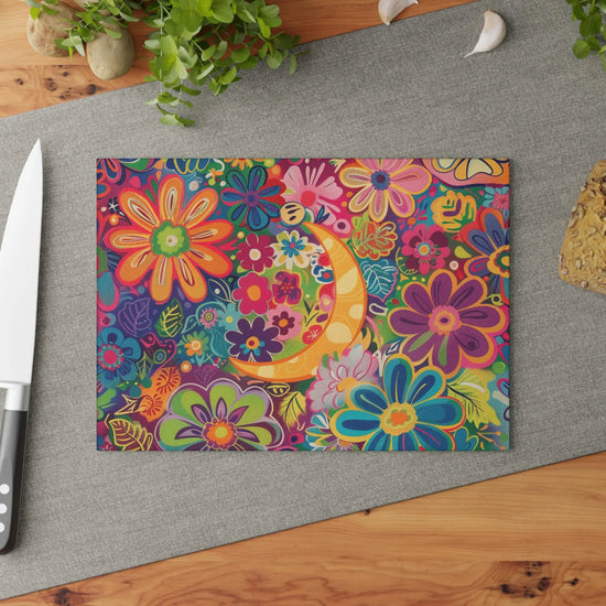 Vibrant Floral Glass Cutting Board, Colorful Kitchen Décor, Gift for Her, Housewarming, Wedding, Cooking Enthusiasts