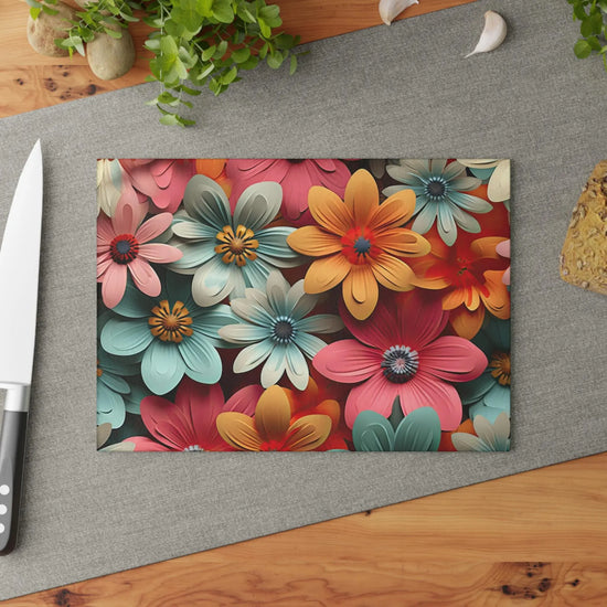 Floral Glass Cutting Board, Vibrant Kitchen Decor, Floral Gift, Home Cooking Essential, Unique Kitchen Gift, Mother&