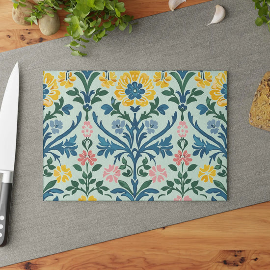 Floral Glass Cutting Board - Vibrant Kitchen Decor, Perfect for Housewarming, Wedding Gift, Cooking Enthusiasts, Floral Design, Kitchen