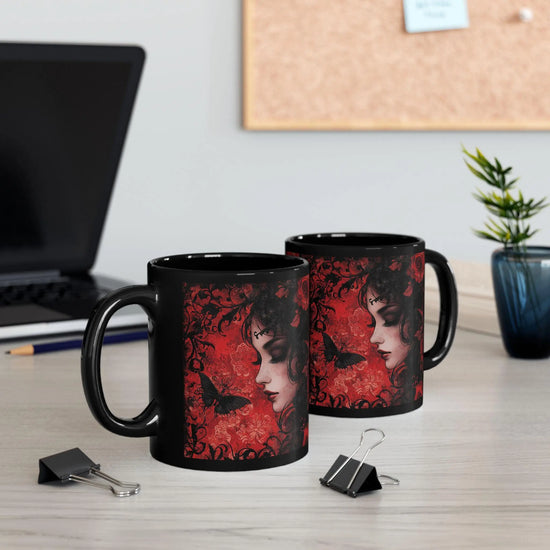 Gothic Romance Mug | Black Mug with Floral Design | Perfect Gift, Home Decor, Coffee Lover&