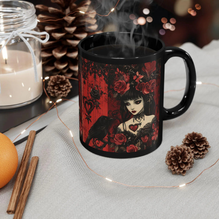 Gothic Rose Black Mug, Dark Floral Coffee Cup, Gift for Her, Eerie Drinkware, Halloween Decor, Unique Artwork Mug