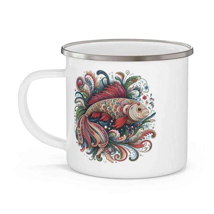 Whimsical Fish Design Enamel Camping Mug, Outdoor Coffee Mug, Fun Travel Mug, Gift for Nature Lovers, Fishing Enthusiasts