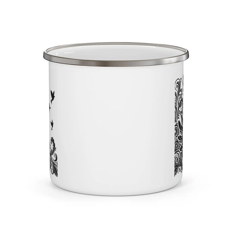 Boho Enamel Camping Mug with Bird Design, Perfect for Nature Lovers, Hiking, Outdoor Adventures, Gifts for Campers, Unique Travel Mug