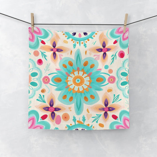 Vibrant Floral Face Towel, Bohemian Hand Towel, Bathroom Decor, Spa Gift, Beach Towel, Eco-friendly Washcloth