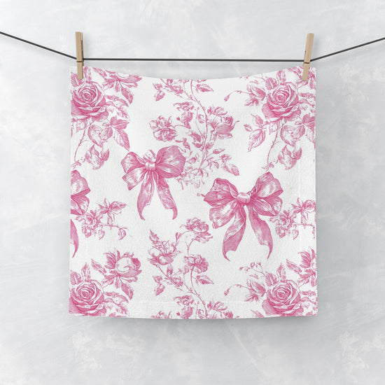 Floral Face Towel - Vintage Rose Pink Decor, Elegant Guest Towels, Bathroom Accessory, Bridal Shower Gift, Spa Towels, Home Decor