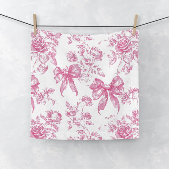 Floral Face Towel - Vintage Rose Pink Decor, Elegant Guest Towels, Bathroom Accessory, Bridal Shower Gift, Spa Towels, Home Decor